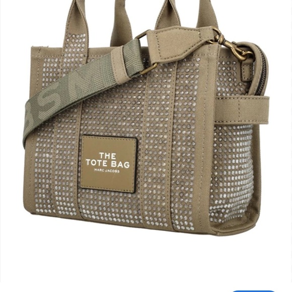 NEW! Marc Jacobs The Crystal Canvas Crossbody Tote bag. SLATE GREEN CRYSTAL - Picture 3 of 6